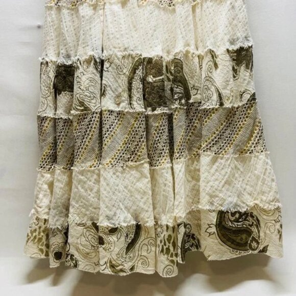 Tokyo Denim Bank Midi Skirt Women's Medium Beige Gold Lined Layered Boho Western - Picture 3 of 10